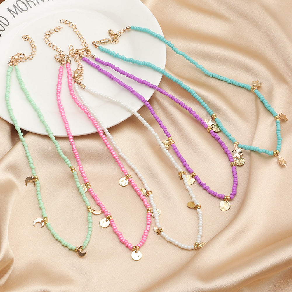 Wholesale Pentagram Moon Rice Beads Alloy Necklace